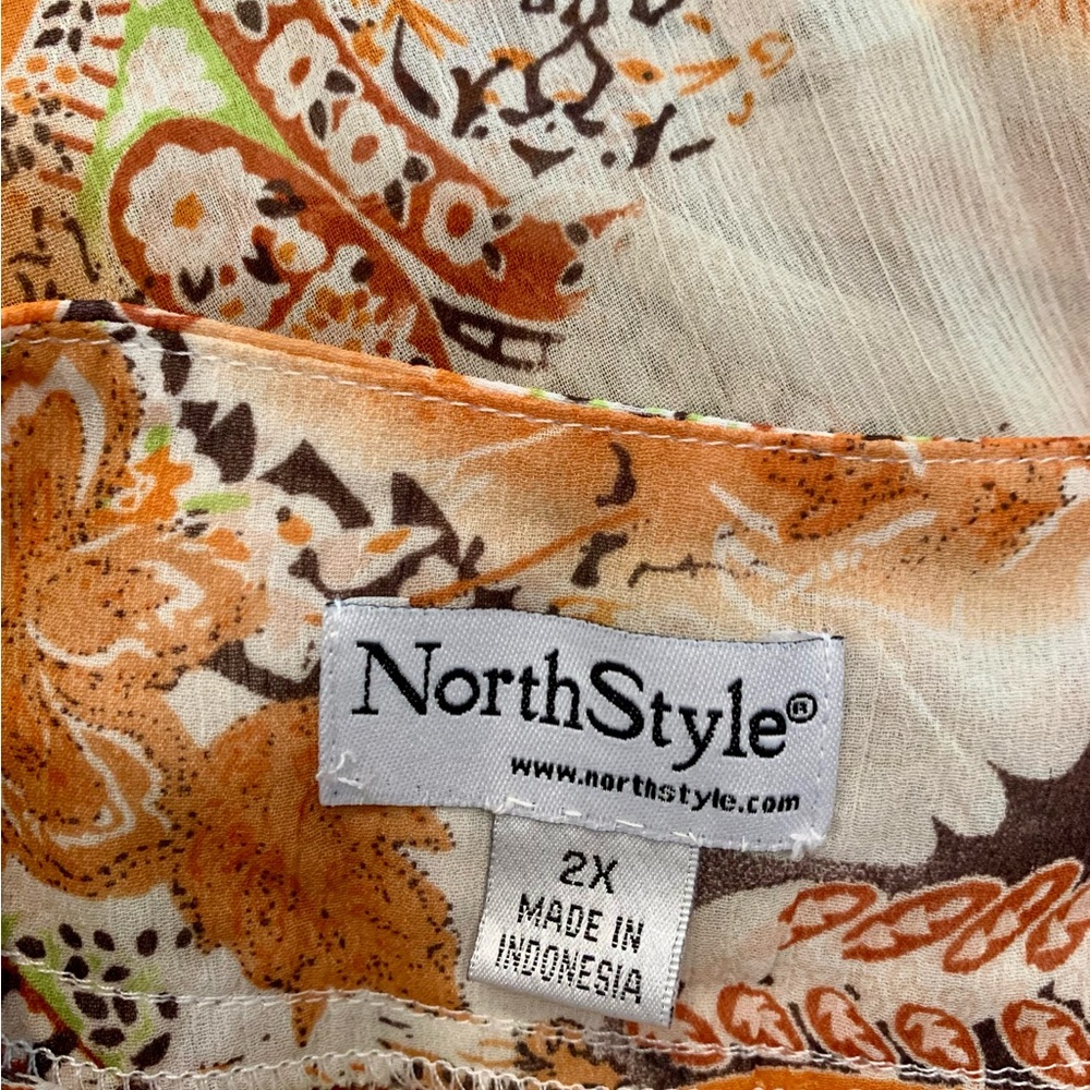 NorthStyle Orange and Cream Paisley sheer 3/4 sleeve Tunic top, plus size 2X - Picture 5 of 5